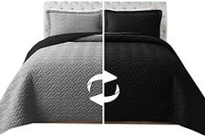 Elegant Comfort 3-Piece Quilted Reversible Bedspread Coverlet Set with Pillow Shams, Exquisite Majestic Stitching All Season Heavy Weight - Ultra Soft Premium Quilt- Queen, Black/Gray