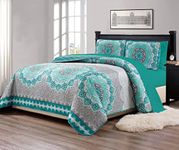 Mk Collection 7pc King/California King Size Bedspread Quilt Over Size 118" X 95" Aqua Turquoise Coastal Plain Grey Green White Elegant Design and Sheet Set # Oslo Aqua