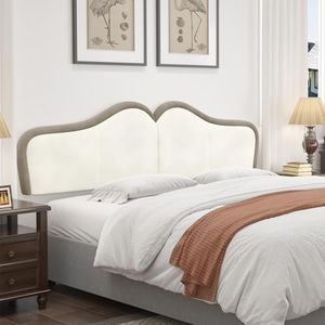 King Size Headboard/Headboards for Adjustable Bed Head Board Panels, Upholstered Velvet cabeceras de cama Vertical Channel Modern Wall Backboard for Bed (Beige+Coffee, King)
