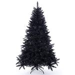 Artificial Christmas Tree Classic Xmas Pine Tree with Solid Metal Stand 5-6 FT Unlit (Black, 6 FT)