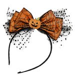 Pumpkin Headband Fascinator bow knot Headpiece with Mesh Decor Halloween Cosplay Party Favor for Women