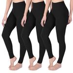 SOFTSAIL Leggings for Women 3 Pack Set High Waist Tummy Control Slimming Opaque Buttery Soft Breathable Elastic Ladies Stretching Gym Workout Yoga Pants Black 8-10 S-M