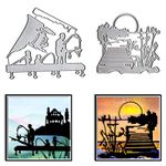 Estivaux 2 PCS Fishing Man Die Cuts for Card Making, Lake Bridge House Cutting Dies Sets Fishing Fish Dies Stencils Embossing Template for Scrapbooking DIY Cards Album Crafts Supplies