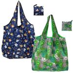 FAVORTALK Foldable Shopping Bag 2 Pcs Large Capacity Shopping Bags for Women Reusable Floral Shopper Bags Foldable Washable Grocery Bag in Pouch Lightweight Foldaway Shop Bags - 8703