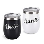 Aunt Uncle Gifts, Aunt and Uncle Gift Set Wine Tumbler with Lid and Straw, Funny Christmas Birthday Gifts for Aunt and Uncle, 2 Pack 12Oz Insulated Stainless Steel Tumbler, Black and White