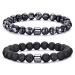 MOROTOLE 2pcs 8MM Beaded Bracelets for Men Natural Lava Stone Bracelet for Men Mens Black Beaded Bracelet Mens Beaded Bracelets