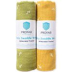 PROFAB Newborn Baby's Super Soft Cotton Printed Muslin Baby Swaddle Sets, Anti-Microbial for Boys and Girls - Olive Green & Mustard (Pack of 2)