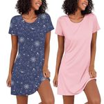 Ekouaer 2 Pack Nightgowns for Women Sleapwear Short Sleeve Night Shirts Soft Sleep Dress Classic Nightdress (Blue Star+Pink, XX-Large)