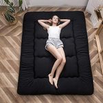 MAXYOYO Japanese Floor Mattress Futon Mattress, 4" Thicken Tatami Mat Sleeping Pad Foldable Roll Up Mat Boys Girls Dormitory Pad Floor Lounger Bed, Black, Queen Size