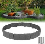 Garden Edging Border NO DIG, with Landscape Edging Anchoring Spikes, Gray Stone Effect Plastic Lawn Edging Fencing, Interlocking Yard Lawn Edging for Flower Bed | 16 Ft | 20Pcs | Gray |