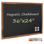 Board2by Rustic Wood Framed Magnetic Chalkboard 24 x 36, Large Hanging Chalk Board Sign for Kids, Non-Porous Wall Blackboard for Wedding Kitchen Restaurant