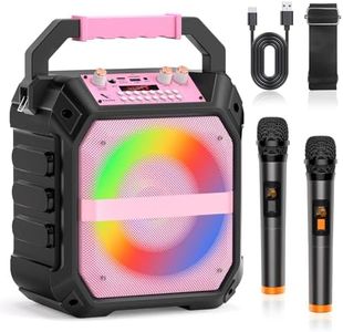 Karaoke Machine for Adults & Kids with 2 Wireless Microphones, Portable Bluetooth Karaoke Speaker with Echo Adjustment, LED Lights, TF/USB/AUX,FM,REC for Home Party, Family Fun