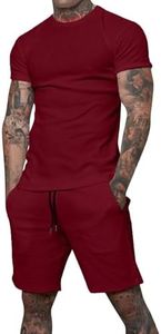 Uni Clau Mens Short Sets 2 Piece Outfits Fashion Summer Tracksuits Casual Shirt and Shorts Set, Red, X-Large