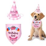 SUOXU Girl Dog Birthday Bandana,Cute Dog Birthday Party Hat Cotton Triangle Scarf,Great Puppy Dog Birthday Outfit,Pet Happy Birthday Bandana Gift and Party Supplies Decoration Set