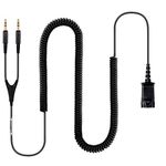 Gold-Plated Headset QD to 3.5mm Quick Disconnect Cable for Plantronics and VoiceJoy Headsets,Dual 3.5mm Plug into Sound Card on PC Computer