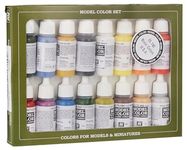 Vallejo 70140 - Vallejo Model Colour Basic Colors USA Acrylic Paint Set - 16 x Assorted 17millimeter Colour, Black