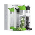 Infusion Pro Premium 2 Pack Fruit Infused Water Bottle - Bottom Infuser with Flip Top Lid -Large 24 Oz BPA Free Tritan Plastic - Green and Black Sports Combo,fruit Flavored Water Ebook Recipes