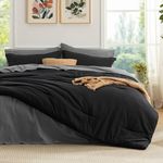 Bedsure Queen Comforter Set - 7 Pieces Black Queen Bedding Set for All Seasons, Boho Contrasting Design Bed in a Bag with Comforter, Sheets, Pillowcases & Shams