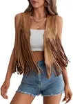 GORGLITTER Women's Tassel Fringe Sleeveless Vest Fringe Suede 70s Hippie Jacket Outfits Brown Large