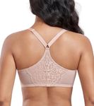 DotVol Front Closure Flower Lace T-Back Underwire Everyday Bra for Women(Flower Beige,38D)