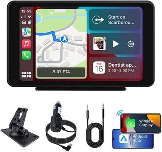 Plimpton 7" Portable Car Screen 2025 Upgraded with Wireless CarPlay & Android Auto HD IPS Touchscreen Driveplay Multimedia Player Voice Control GPS Bluetooth AUX/FM Transmitter Mirror Link for Vehicle