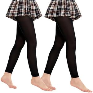 MANZI Footless Tights for Girls 2 Pairs Ultra Soft Semi Opaque Ballet Tights Dance Leggings Kids 4-14t (Balack,S)
