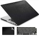 AMCJJ Compatible with MacBook Pro 13 Inch Case 2015 2014 2013 end 2012 Release A1502/A1425 with Retina, Plastic Hard Shell Case + Keyboard Cover + Screen Protector - Black Leather