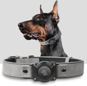 AirTag Dog Collar - Leather Dog Collar with Air Tag Holder | IPX8 Waterproof, Reflective, High - End, Adjustable Soft Padded | Dog GPS Tracker Collars Fit for Medium Large Dogs (Grey, M)
