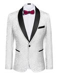 COOFANDY Men's Floral Tuxedo Suit Jacket Slim Fit Dinner Jacket Party Prom Wedding Blazer Jackets, White, XX-Large