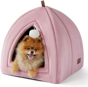 Bedsure Cat Cave Bed Indoor - Large Flannel Hooded Cat Igloo House, 44x44x44cm Enclosed Foldable Pet Bed with Removable Washable Cushion Pillow, Pink