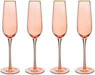 Vikko Champagne Flutes, 8.5 Ounce Toasting Champagne Flute, Coral with Gold Rim Crystal Clear Champagne Glasses, Set of 4 Elegant Sparkling Wine Glasses