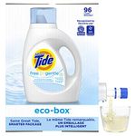 Tide Free and Gentle Eco-Box Laundry Detergent Liquid Soap, Ultra Concentrated HE, 96 Loads, 3.1L - Unscented and Hypoallergenic for Sensitive Skin, Free and Clear of Dyes and Perfumes