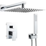 Solepearl Concealed Shower Set, Shower Head and Hose Set, Rain Shower System with 10-Inch Rainfall Shower Head Square, Rough-in Shower Valve Tap, Handheld Spray Head, Stainless Steel & Brass, Chrome