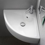 NAIMP Corner Cloakroom Sink Bathroom Basin, Quarter Circle Shape Wall Mounted Corner Basin Small Sink Ceramic White