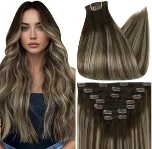 Full Shine Short Hair Extensions Clip ins Dark Brown Balayage Short Clip in Hair Extensions Dark Brown Balayage Platinum Blonde Remy Hair Extensions Straight Hair Thick Ends 12 Inch 7 Pcs