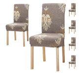 Styleys Elastic Chair Covers Stretch Fit Removable Washable Dining Chair Cover Protector Seat Slipcovers (Set of 6 Beige Brocade, SD127)