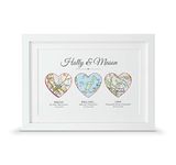 Met Engaged Married Wedding Map Gift | Personalised Anniversary Print (A4-30 x 21cm, Print & Standard Frame)