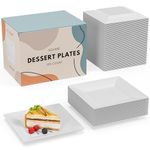 Exquisite Mini Disposable Appetizer Plates - 100 Pack 4.5 In. x 4.5 In. White Plastic Dessert Plates - Elegant Design for Weddings, Birthdays, and Formal Parties - Stackable and Convenient - BPA Free
