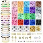 Redtwo 3400 Pcs Clay Beads Bracelet Making Kit, Friendship Bracelet Kit for Jewelry Making, Flat Polymer Heishi Beads with Charms, Gifts Crafts Set for Girls Ages 6-12