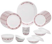 Corelle Red Trills Glass 30Pcs Dinner Set, Multicolor