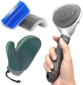 4Pcs Cat Brush Set, Includes One-Click Cleaning Cat Brush, Cat Corner Scratcher and Cat Grooming Glove Brush for Clothes, Pet Long and Short Hair Remover Tool for Kittens, Rabbits, Massage, Loose Fur