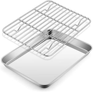 Metal Toaster Oven Tray Set, E-far 10.5”x8.3” Small Stainless Steel Baking Pan with Wire Rack for Cooking Broiling, Rimmed Metal Sheet for Roasting Cooling Cookie Bacon Steak