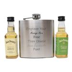 Personalised Silver Hip Flask & Miniature Alcohol (Apple & Honey Whiskey/No Gift Box)