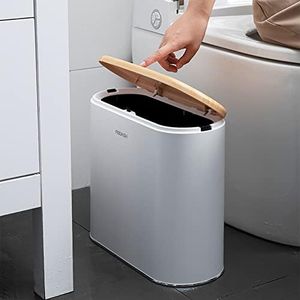 Slim Plastic Trash Can with Lid, 10 Liter Double Barrel Wastebasket, Rectangular Garbage Container Bin for Bathroom, Bedroom, Kitchen, Office