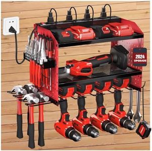 Veitorld Power Tool Organizer with Charging Station - 4 Drill Holders - Heavy Duty Modular Wall Mount Rack for Garage, Tool Storage Organizer - Gifts for Him Men Dad Husband Anniversary Fathers Day