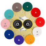 Tanzfrosch 4 inch Diamond Polishing Pads Set Wet/Dry Polishing Kit 10pcs 50#-3000# Grit Pads with 2pcs Hook and Loop Backer Pads for Granite Stone Concrete Marble Floor Grinder or Polisher (12 Pack)