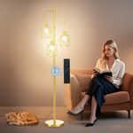 Hisummer Dimmable Industrial Floor Lamp - 3×9W/800LM Bulbs Included and 4 Working Modes LED Gold Floor Lamp, Bright Tree Floor Lamp Tall Standing Lamp with Remote for Living Room Bedroom Office, 3CCT