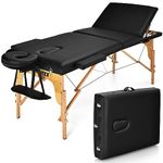 Giantex 84inch Folding Massage Table Spa Bed, Portable 3 Sections Salon Tattoo Bed with Face Cradle Armrests Wooden Legs, Professional Massage Bed Height Adjustable with Carry Case (Black)