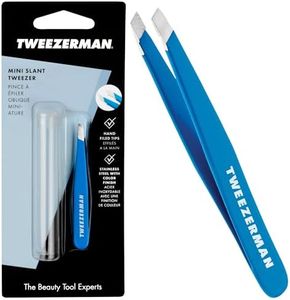Tweezerman Bahama Blue Mini Slant Tweezer, Professional Stainless Steel Precision Tweezers for Facial Hair and Eyebrows, with Travel Case, (Pack of 1)