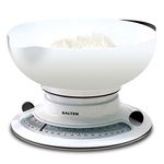 Salter Aquaweigh Mechanical Kitchen Scale – Food Scale, 4kg Capacity, 2.6L Detachable Bowl With Pouring Spout, No Batteries, Rotating Twin Dial, Bowl Fits Over Scale For Compact Storage, 800 WHBKDR